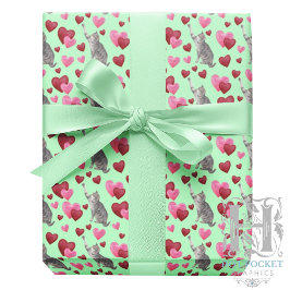 Papel De Presente Cat Hearts Valentine Gift Wrapping Paper - Green