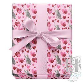 Papel De Presente Cat Hearts Valentine Gift Wrapping Paper - Pink
