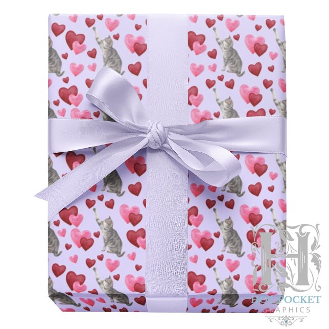 Papel De Presente Cat Hearts Valentine Gift Wrapping Paper - Purple (Criador carregado)