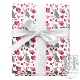 Papel De Presente Cat Hearts Valentine Gift Wrapping Paper - White
