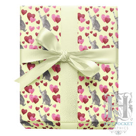 Papel De Presente Cat Hearts Valentine Gift Wrapping Paper - Yellow