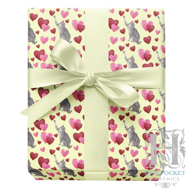Papel De Presente Cat Hearts Valentine Gift Wrapping Paper - Yellow (Criador carregado)