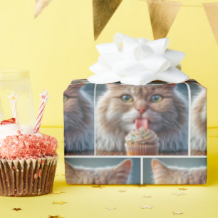 Papel De Presente Cat Licenciando Um Cupcake De Aniversário