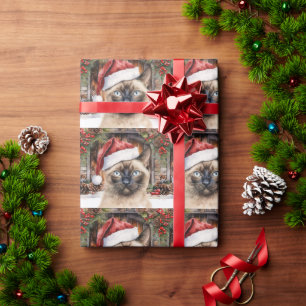 Papel De Presente Cat veste Santa Hat para o festival temático de Na