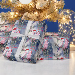Papel De Presente Catatuas-rosa Chapéu de Papai Noel Feliz Natal