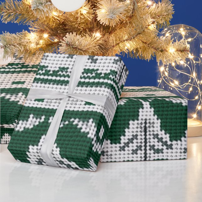Papel De Presente Cativante Verde e Branco Ocupado (Feriados)