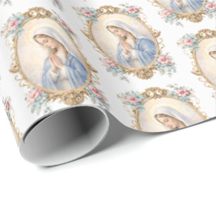 Papel De Presente Católica Mãe Abençoada Maria Floral Religiosa 