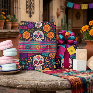 Papel De Presente Catrinas Dançantes Coloridas do El Día de los Muer