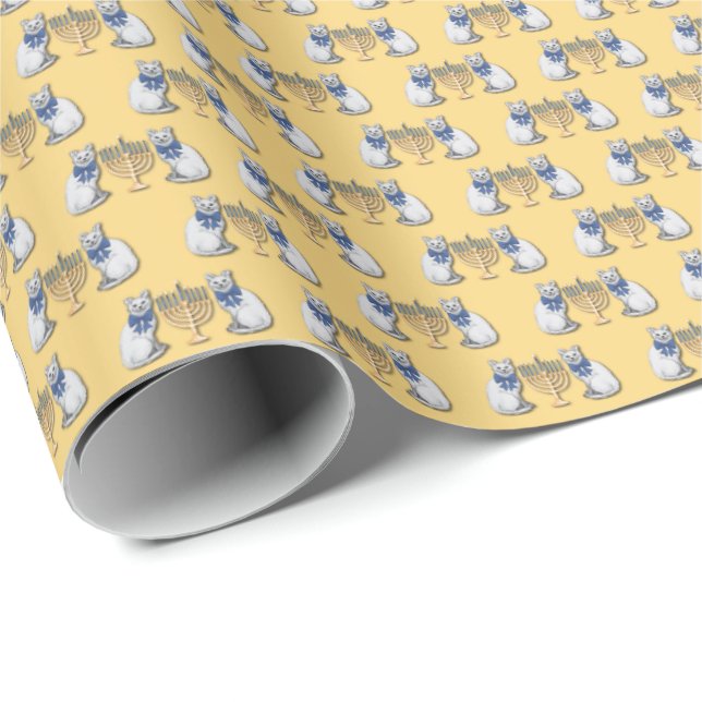 Papel De Presente Cats and Menorahs Wrapping Paper (Ponta do rolo)