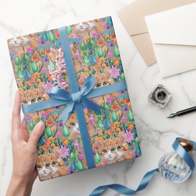 Papel De Presente Cats Colorful Happy Year Wrappaper (Presentear)