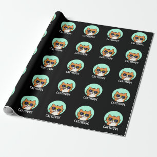 Papel De Presente Cattitude Piada de Gato Divertida Fundo Preto