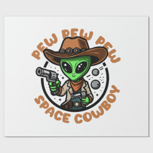 Papel De Presente Caubói Espacial Alien Divertido