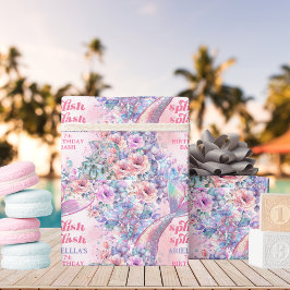 Papel De Presente Cauda de sereia brilho de flor 7º aniversário