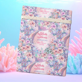 Papel De Presente Cauda de Sereia Brilho de Flor 8º Aniversário