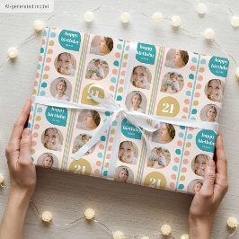 Papel De Presente Caule de Folha Retro Personalizado Foto Aniversári