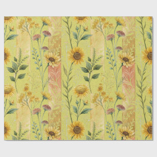 Papel De Presente Caule de Girassol Selvagem Flor Amarela Floral Bot