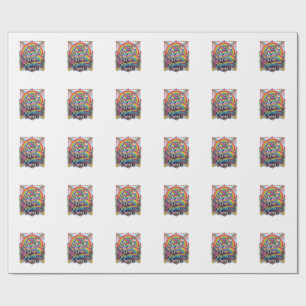 Papel De Presente Cavaleiro Unicórnio Arco-íris Retro