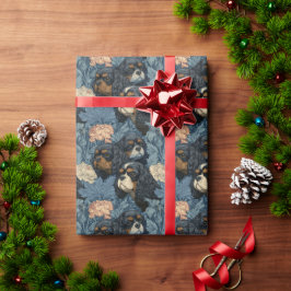 Papel De Presente Cavalier King Charles Floral Desenho Azul