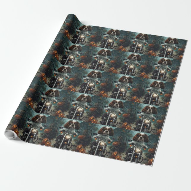 Papel De Presente Cavalier King Charles Spaniel Halloween Assustador (Desenrolado)