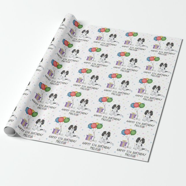 Papel De Presente Cavalier King Charles Spaniel Tricolor - Aniversár (Desenrolado)