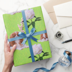 Papel De Presente Cavalier King Charles & White Peony WrapPaper
