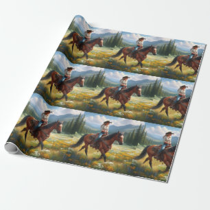 Papel De Presente Cavalo Andando de Cowgirl Ocidental