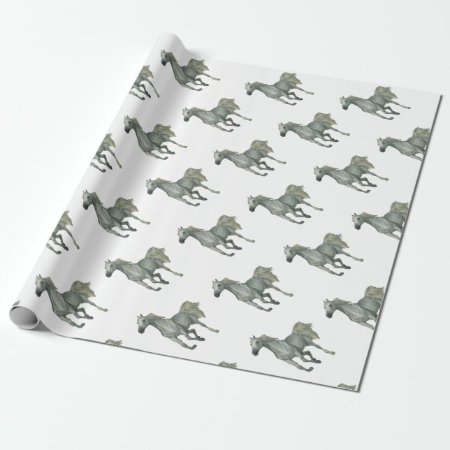Papel De Presente Cavalo cinzento Running (Desenrolado)
