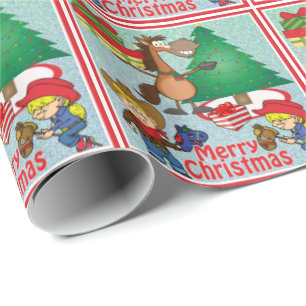 Papel De Presente Cavalo Com Presentes E Crianças De Cavalo Com Pau