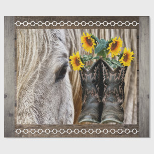 Papel De Presente Cavalo Cowboy Boots Girassóis Flores do Sol Consel