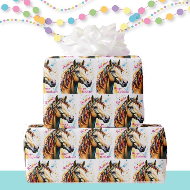 Papel De Presente Cavalo Cugado com Fitas de Aniversário Adicionar N (Criador carregado)
