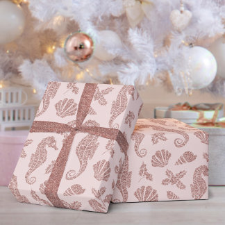 Papel De Presente Cavalo-da-costa de Natal, Rosa Dourado, cor-de-ros