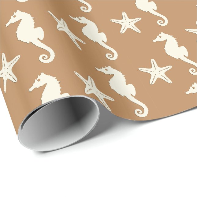 Papel De Presente Cavalo-da-praia - cacau castanho e bege (Ponta do rolo)