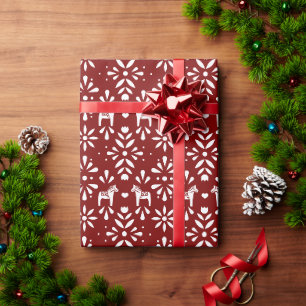 Papel De Presente Cavalo Dala Branco Sueco no Feriado Burgundy