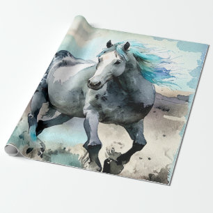 Papel De Presente Cavalo de Água Corroendo Aquarela