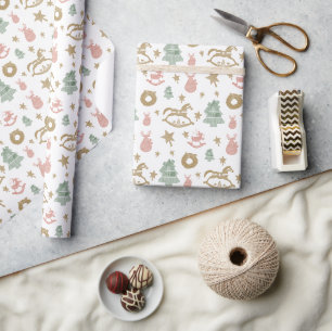 Papel De Presente Cavalo de Balanço de Natal em Madeira