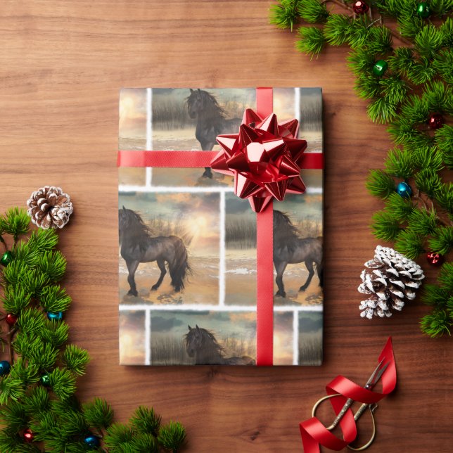 Papel De Presente Cavalo de Manhã Frísia (Presente de Natal)