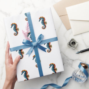 Papel De Presente Cavalo De Mar Colorido Cute Sob O Mar Náutico