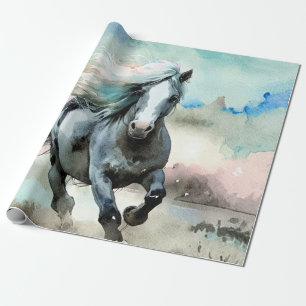 Papel De Presente Cavalo de Trato Majestoso Aquarela