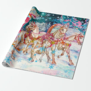 Papel De Presente Cavalo de Trineo de Papai Noel Noite de Natal Fest