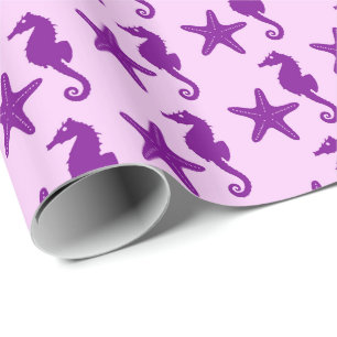 Papel De Presente Cavalo-do-mar e estrelas-do-mar - ametista e orquí