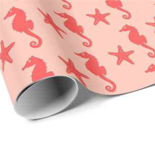 Papel De Presente Cavalo-do-mar - tons de laranja-coral