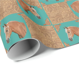 Papel De Presente Cavalo do Palomino e impressão ocidentais do couro