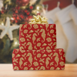 Papel De Presente Cavalo Dourado da costa de Natal Vermelho-reluzent