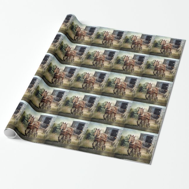 Papel De Presente Cavalo e Buggy em Iowa rural (Desenrolado)