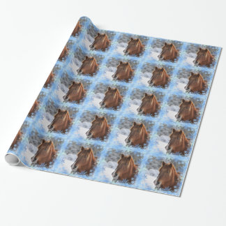 Papel De Presente Cavalo e flocos de neve