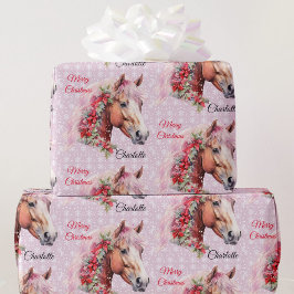 Papel De Presente Cavalo em fitas de Natal adiciona nome de garota r
