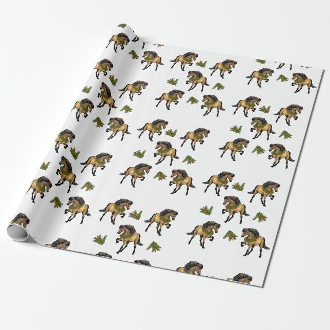Papel De Presente Cavalo Islandês Buckskin de Natal (Desenrolado)