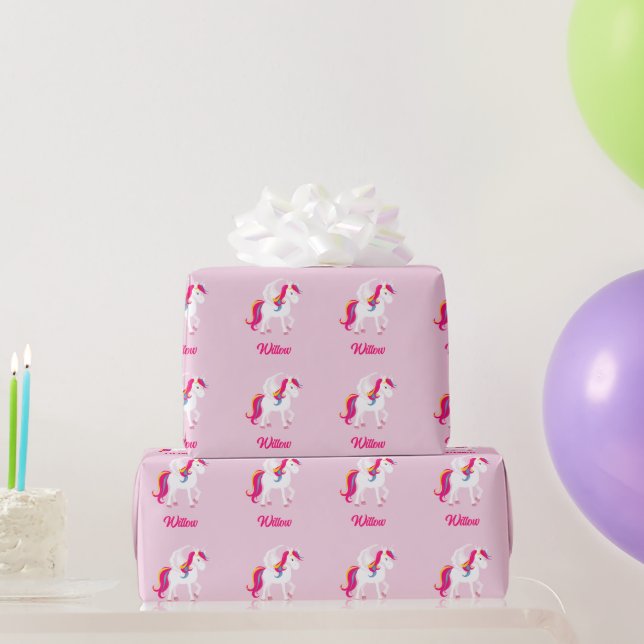 Papel De Presente Cavalo Mágico com Nome ou Texto Personalizado (Presentes para festas)