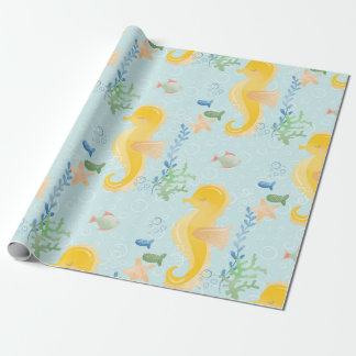 Papel De Presente Cavalo-marinho amarelo sob o padrão do Chá de fral