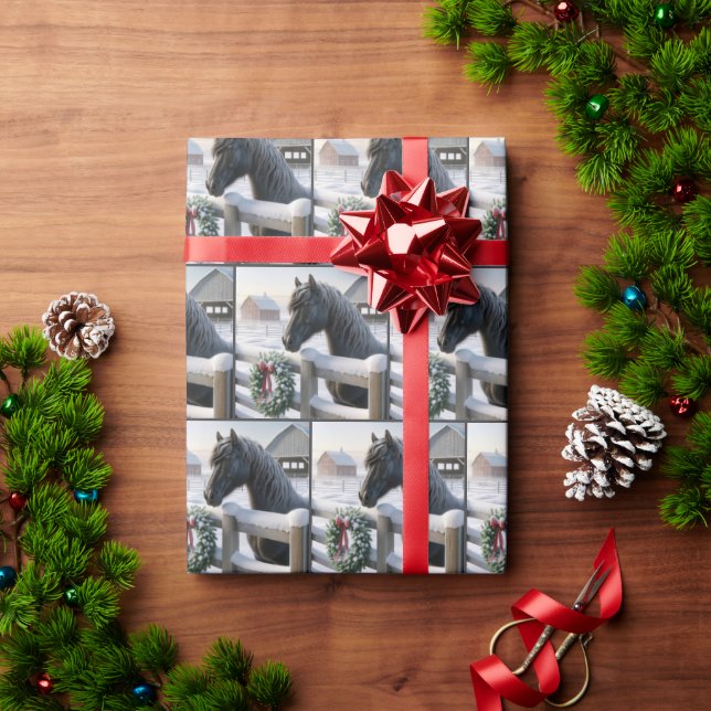 Papel De Presente Cavalo Negro Com Fúria De Natal (Presente de Natal)